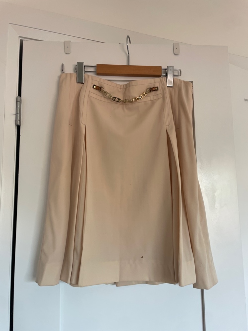 Celine Cream A-Line Skirt with Gold Chain Accent